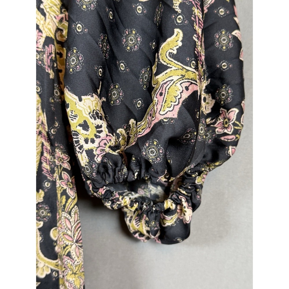 Free People Arzel Mini Dress Black Combo Paisley Festival Boho V Neck XS - Picture 7 of 16